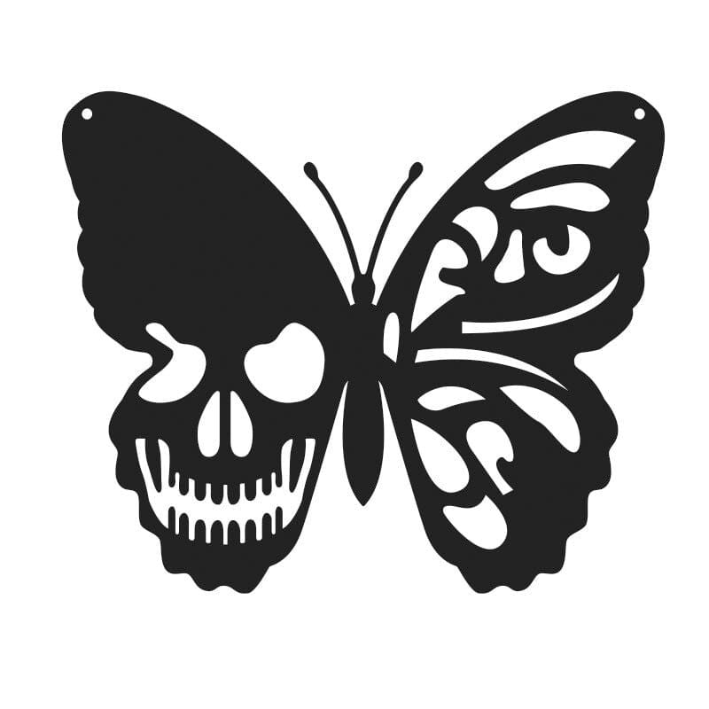 Metalen Vlinder Schedel Wanddecoratie 25x30cm Handgemaakt Gothic Art Mystiek Design Binnen Buiten Tuin | Sansoti