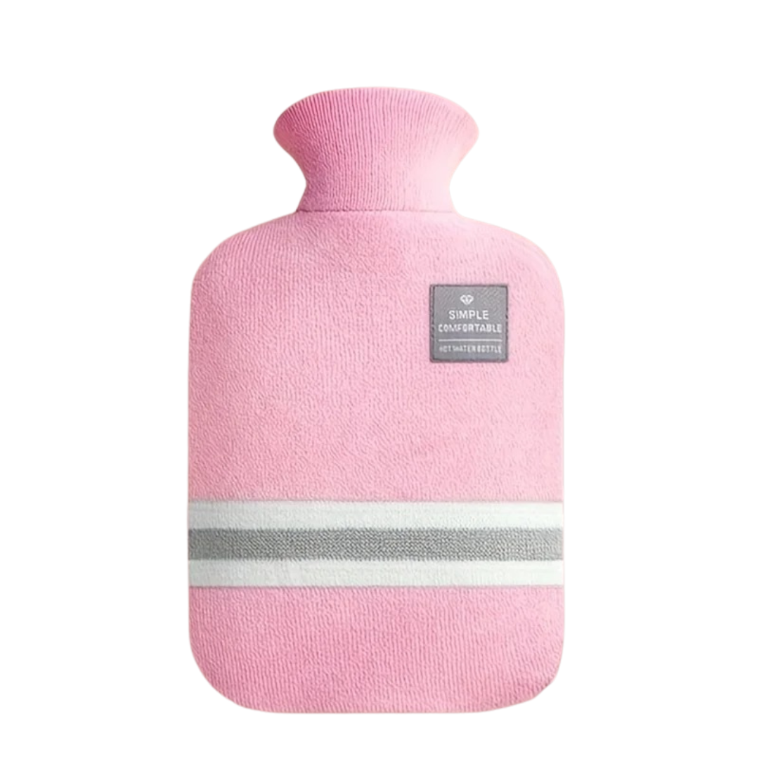 Wärmflasche mit Strickbezug, 1 Liter, wärmespeichernd, komfortabel für kalte Wintertage, Entspannung zu Hause und Wellness | Sansoti