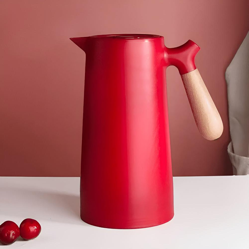 Isolierkanne 1 Liter Holzgriff Doppelwandige Kaffeekaraffe Thermoskanne Skandinavisches Design Grün Weiß Schwarz Rot Braun | Restfield