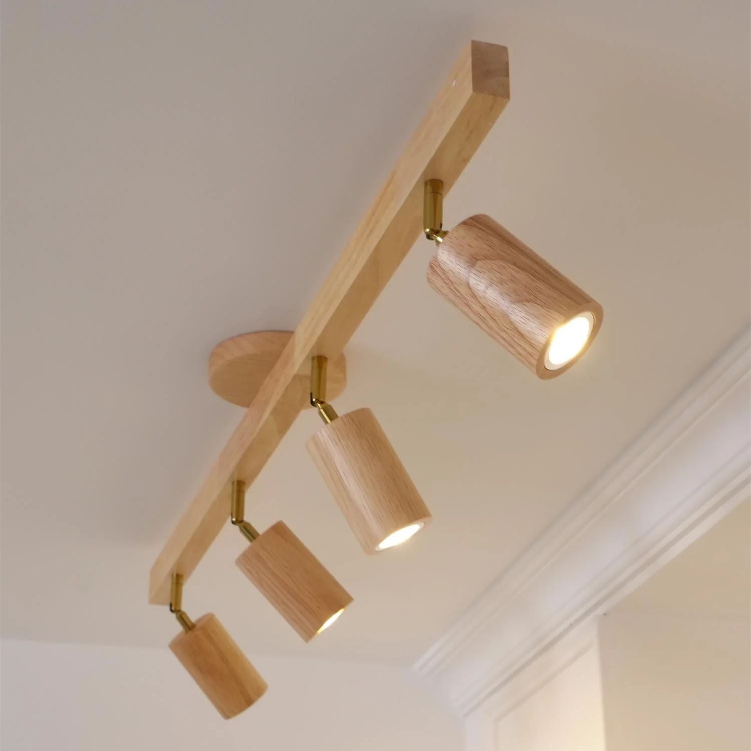 Holz Schienendeckenleuchte LED Holzoptik Gold Verstellbare Spots Wohnzimmer Küche Flur Skandinavisch Modern | Restfield