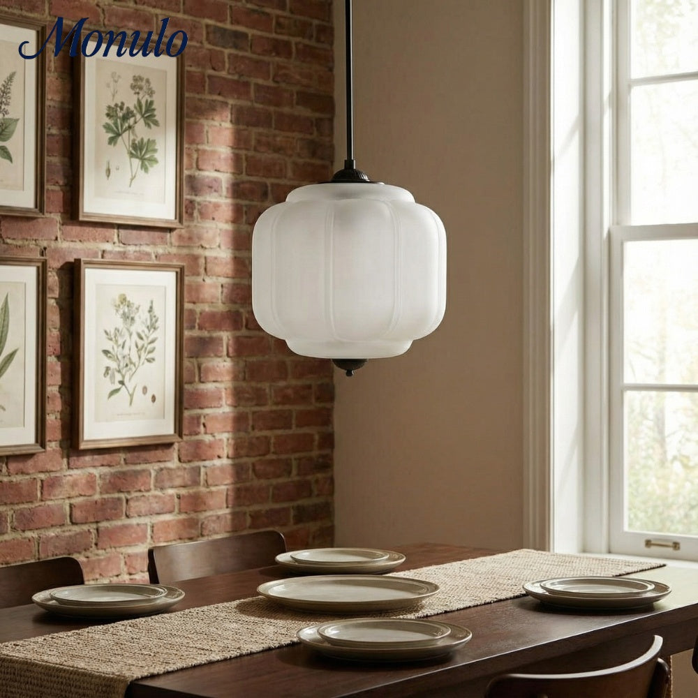 Vintage Melkglazen Hanglamp met Gegolfde Rand – Scandinavische Sfeerverlichting voor Keuken en Slaapkamer | Sansoti