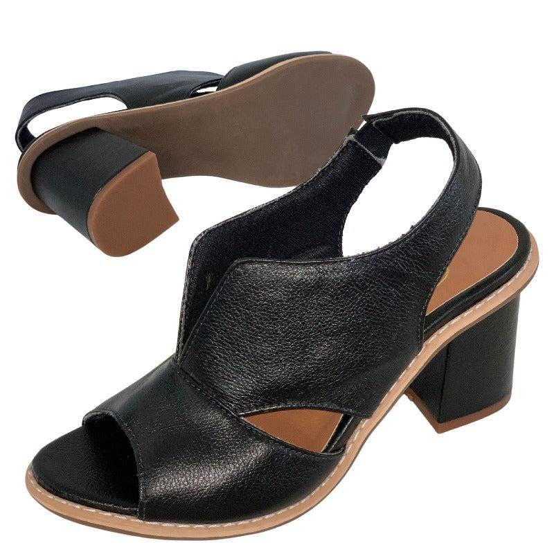 Dames Sandalen met Blokhak Open Teen Elegant Comfortabel Leer Bordeauxrood Zomerschoenen | Sansoti