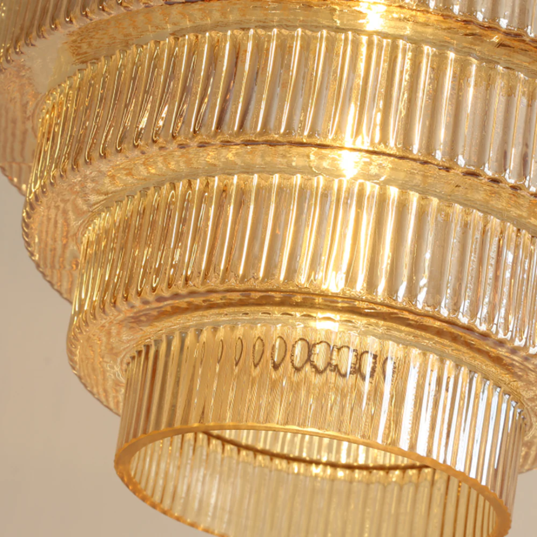 Hanglamp Glas Geribbeld Messing Gelaagd Woonkamer Eettafel Sfeerverlichting Vintage Design | Sansoti