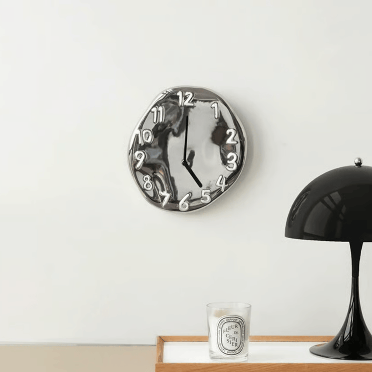 Round Ceramic Wall Clock with Chrome Finish 24cm Silent Movement Modern Design for Living Room and Office | Sansoti