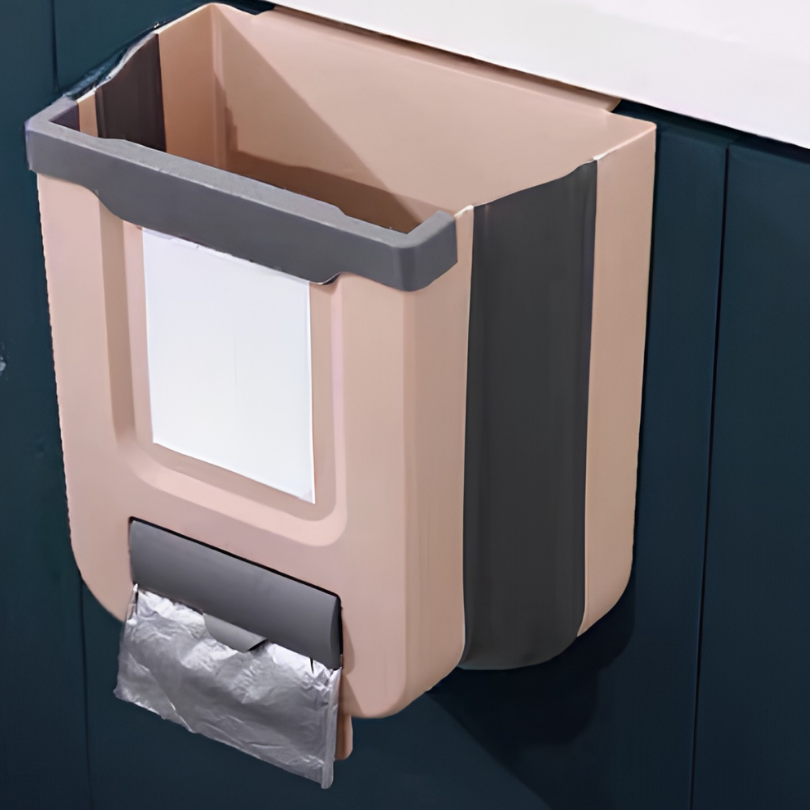 Foldable Waste Bin Holder for Kitchen Cabinet Door Waste Bin White Brown Space-Saving Kitchen Organization | Sansoti