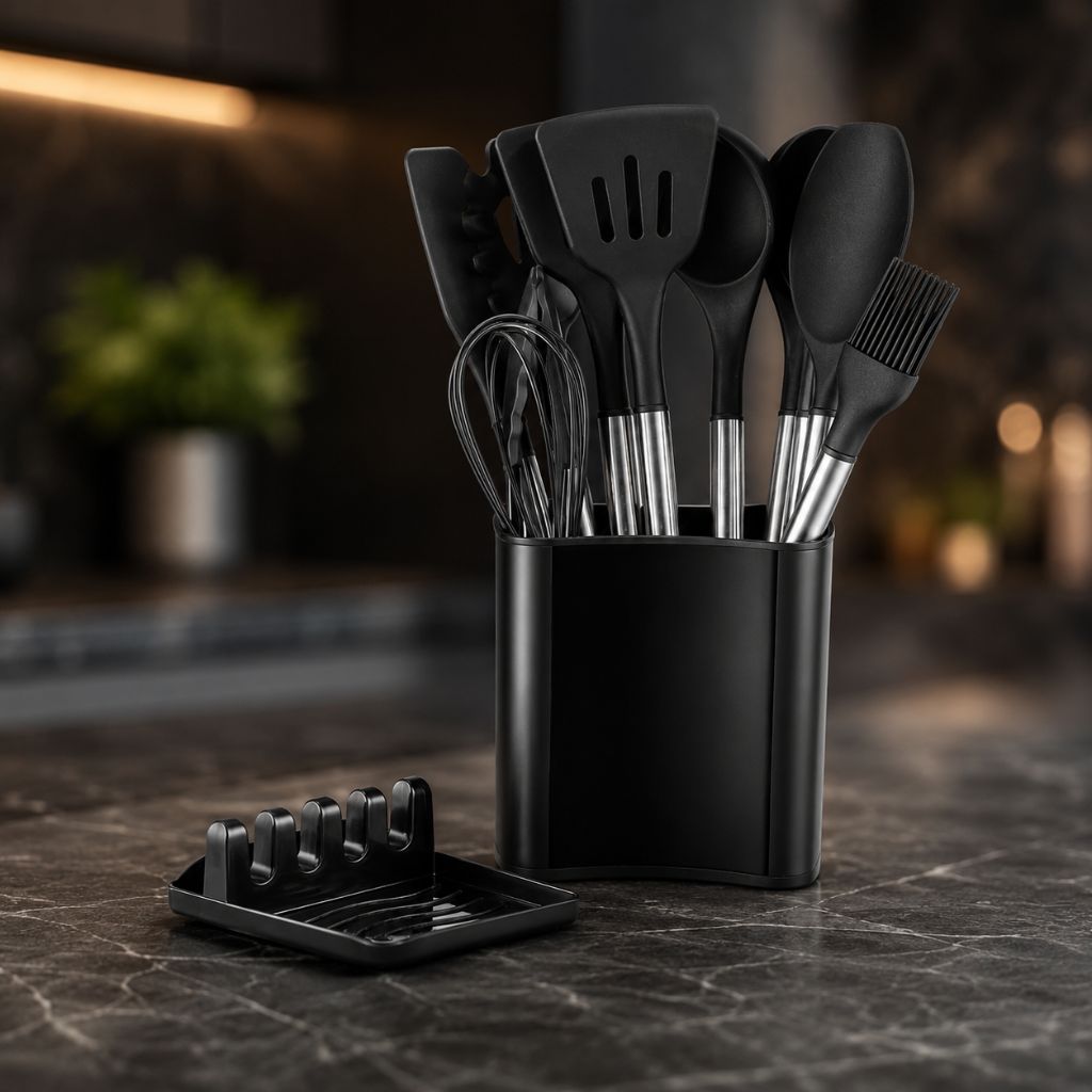 13-Piece Silicone Kitchen Utensil Set with Storage Holder, Heat-Resistant, BPA-Free, Non-Stick and Batter-Resistant | Sansoti