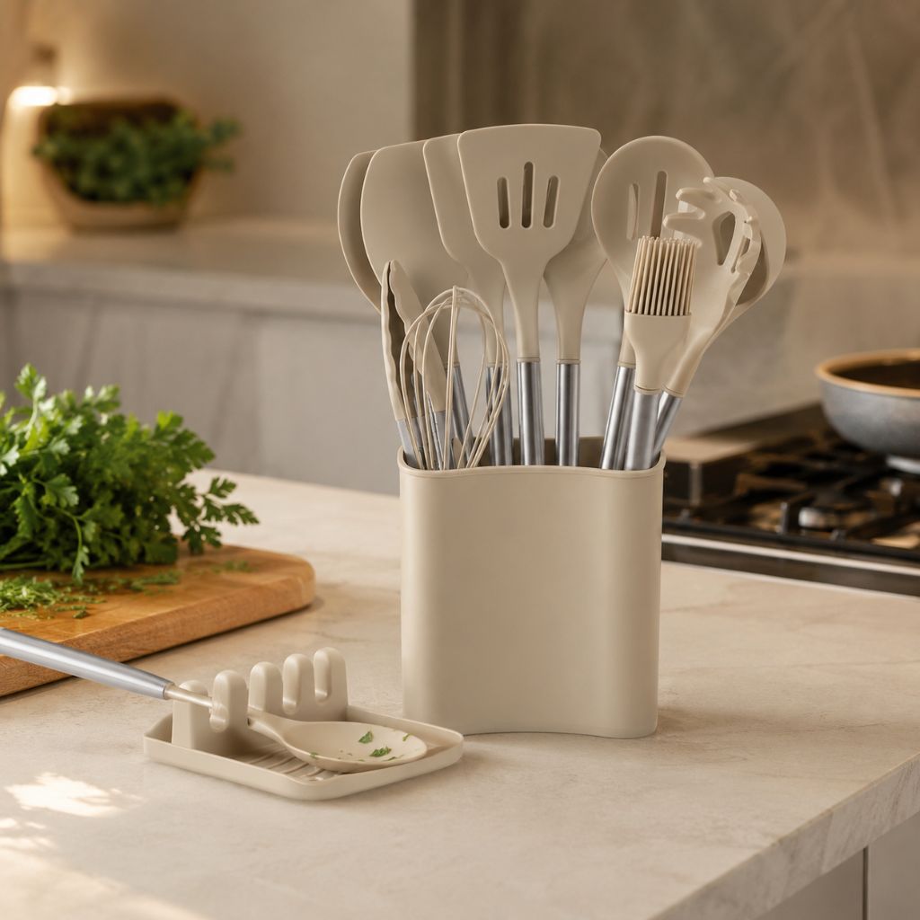 13-Piece Silicone Kitchen Utensil Set with Storage Holder, Heat-Resistant, BPA-Free, Non-Stick and Batter-Resistant | Sansoti