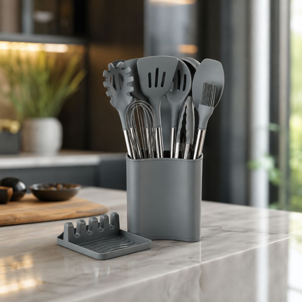 13-Piece Silicone Kitchen Utensil Set with Storage Holder, Heat-Resistant, BPA-Free, Non-Stick and Batter-Resistant | Sansoti