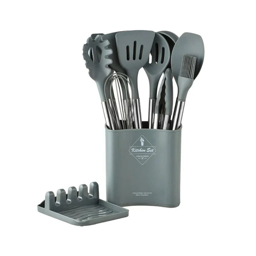 13-Piece Silicone Kitchen Utensil Set with Storage Holder, Heat-Resistant, BPA-Free, Non-Stick and Batter-Resistant | Sansoti
