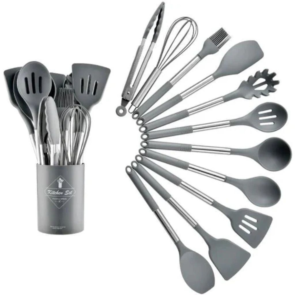 13-Piece Silicone Kitchen Utensil Set with Storage Holder, Heat-Resistant, BPA-Free, Non-Stick and Batter-Resistant | Sansoti