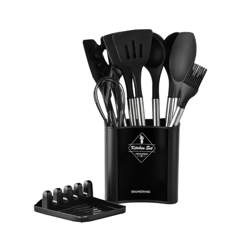 13-Piece Silicone Kitchen Utensil Set with Storage Holder, Heat-Resistant, BPA-Free, Non-Stick and Batter-Resistant | Sansoti