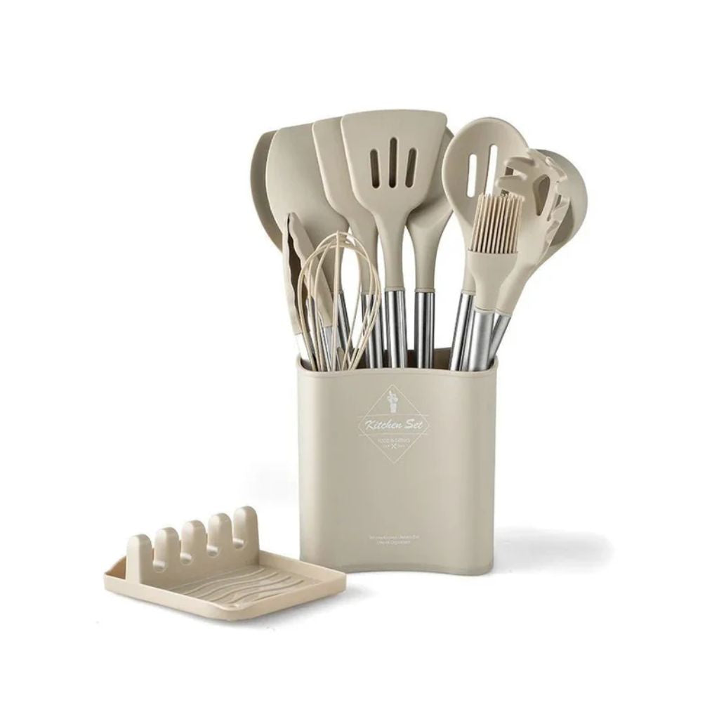13-Piece Silicone Kitchen Utensil Set with Storage Holder, Heat-Resistant, BPA-Free, Non-Stick and Batter-Resistant | Sansoti