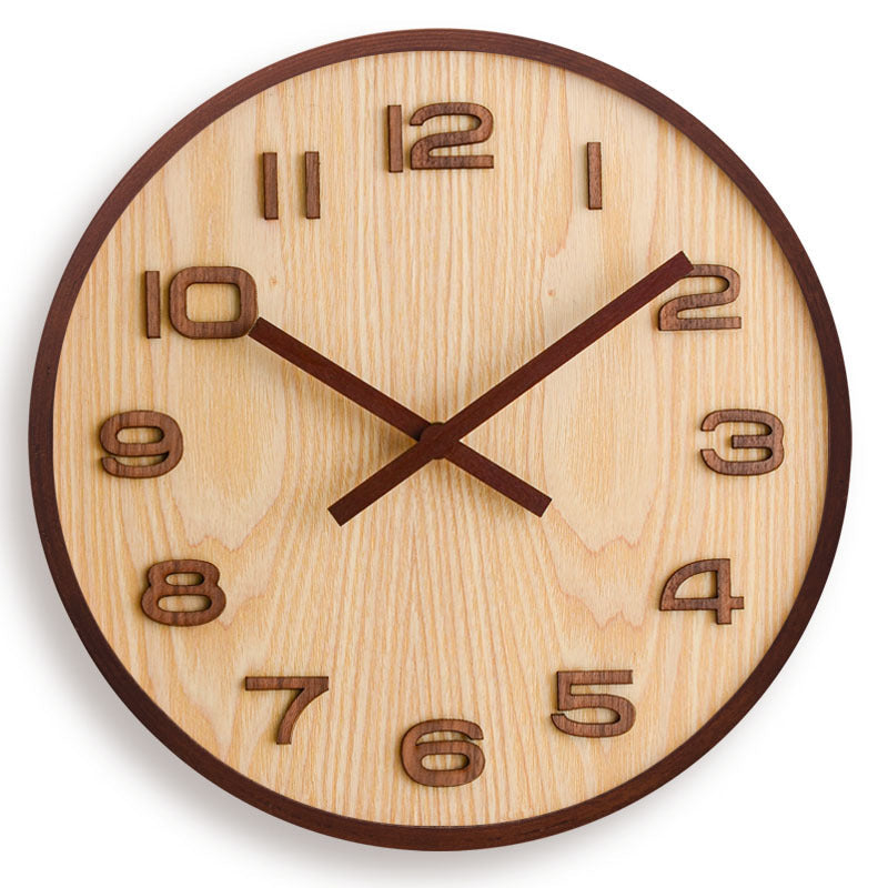 Wandklok Hout Walnoot 30.5cm Bruin Stil Uurwerk Woonkamer Klok Rond Modern Minimalistisch Interieur Decoratie | Sansoti