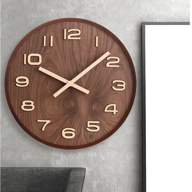 Wandklok Hout Walnoot 30.5cm Bruin Stil Uurwerk Woonkamer Klok Rond Modern Minimalistisch Interieur Decoratie | Sansoti