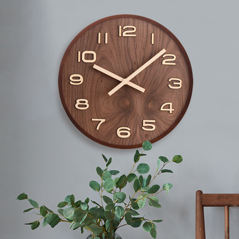 Wandklok Hout Walnoot 30.5cm Bruin Stil Uurwerk Woonkamer Klok Rond Modern Minimalistisch Interieur Decoratie | Sansoti