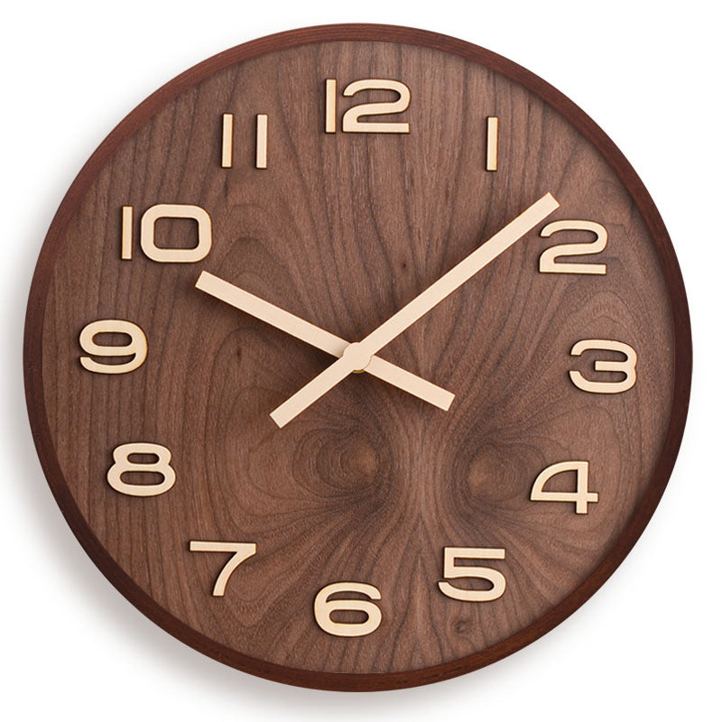 Wandklok Hout Walnoot 30.5cm Bruin Stil Uurwerk Woonkamer Klok Rond Modern Minimalistisch Interieur Decoratie | Sansoti