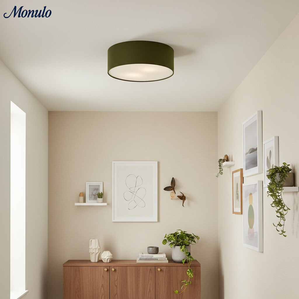 Plafondlamp met Linnen Kap – Drumvorm Ø30/45cm – Modern Scandinavisch Design – Elegante Verlichting Woonkamer Slaapkamer Eetkamer | Sansoti