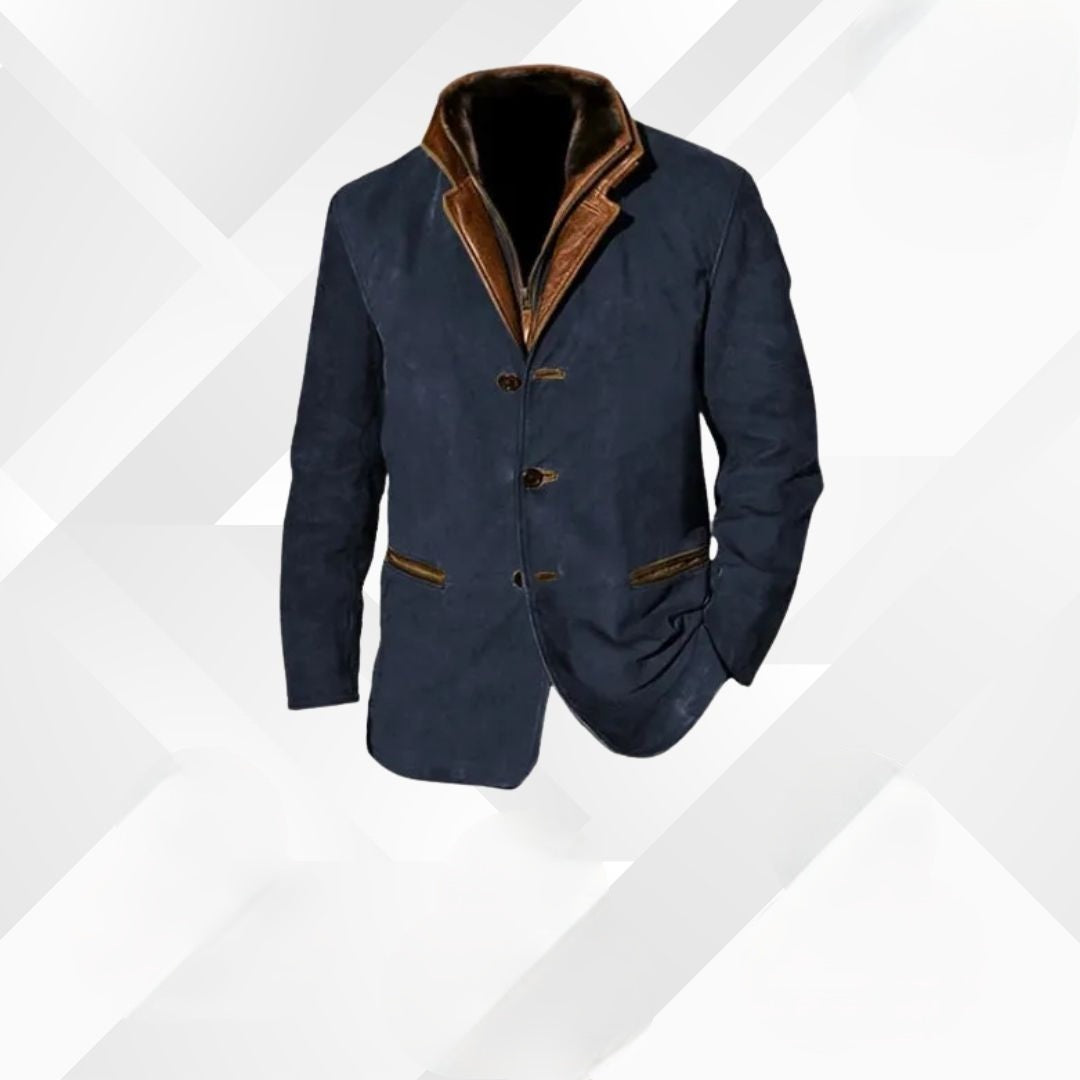 Men’s autumn jacket, suede blazer with collar detail, charcoal, navy blue, mustard, casual lightweight fall jacket | Sansoti