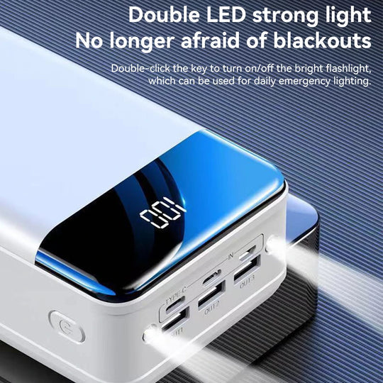 Batterie Externe 100000mAh Charge Rapide USB-A USB-C Compact Voyage Camping Urgence Noir