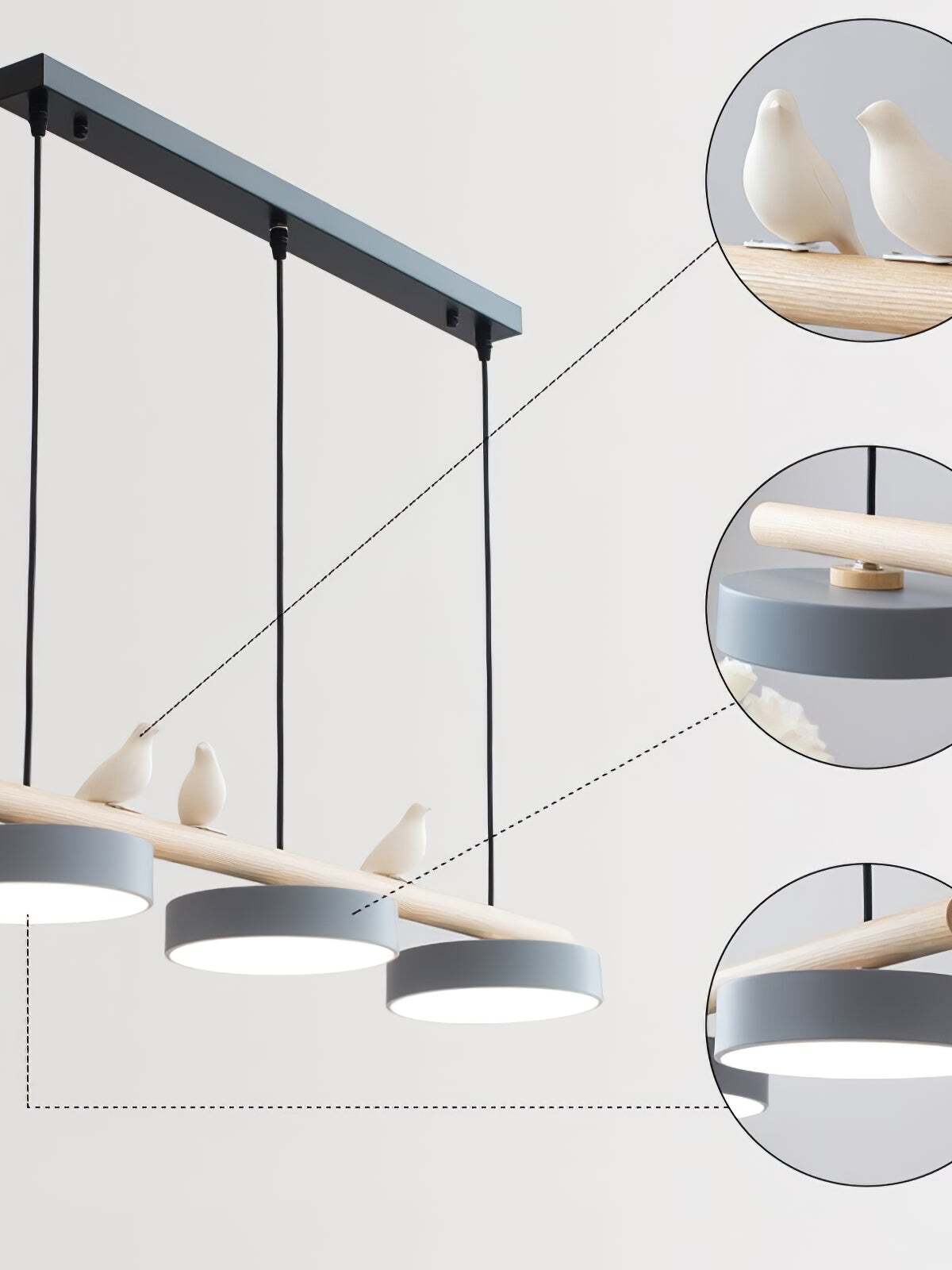 Hanglamp Hout Design Vogelvorm Drie Kappen Scandinavisch Keukeneiland | Sansoti