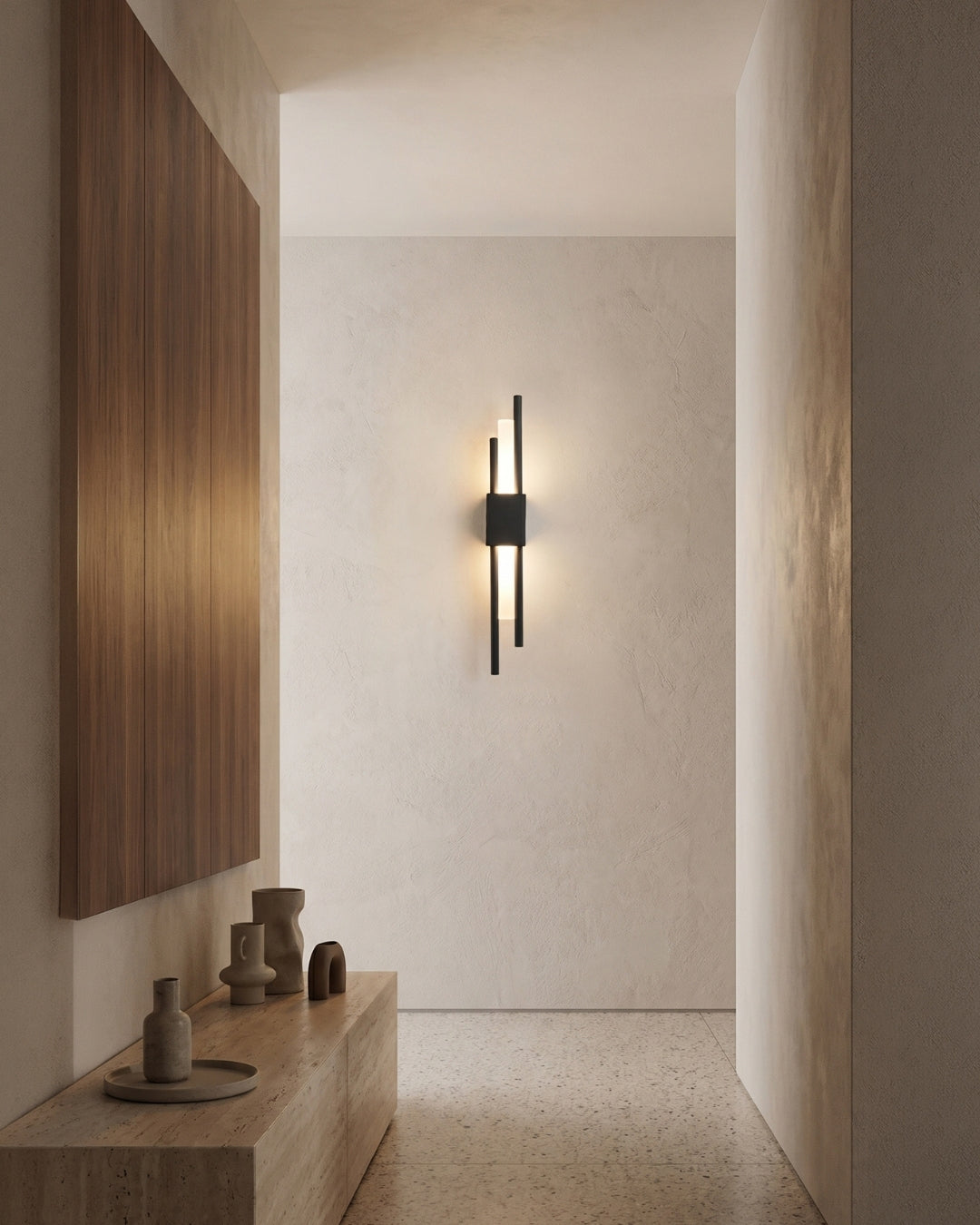 Scandinavische Minimalistische Wandlamp – Modern Verticaal Design met Gerichte LED-Verlichting – Zwart Goud | Sansoti