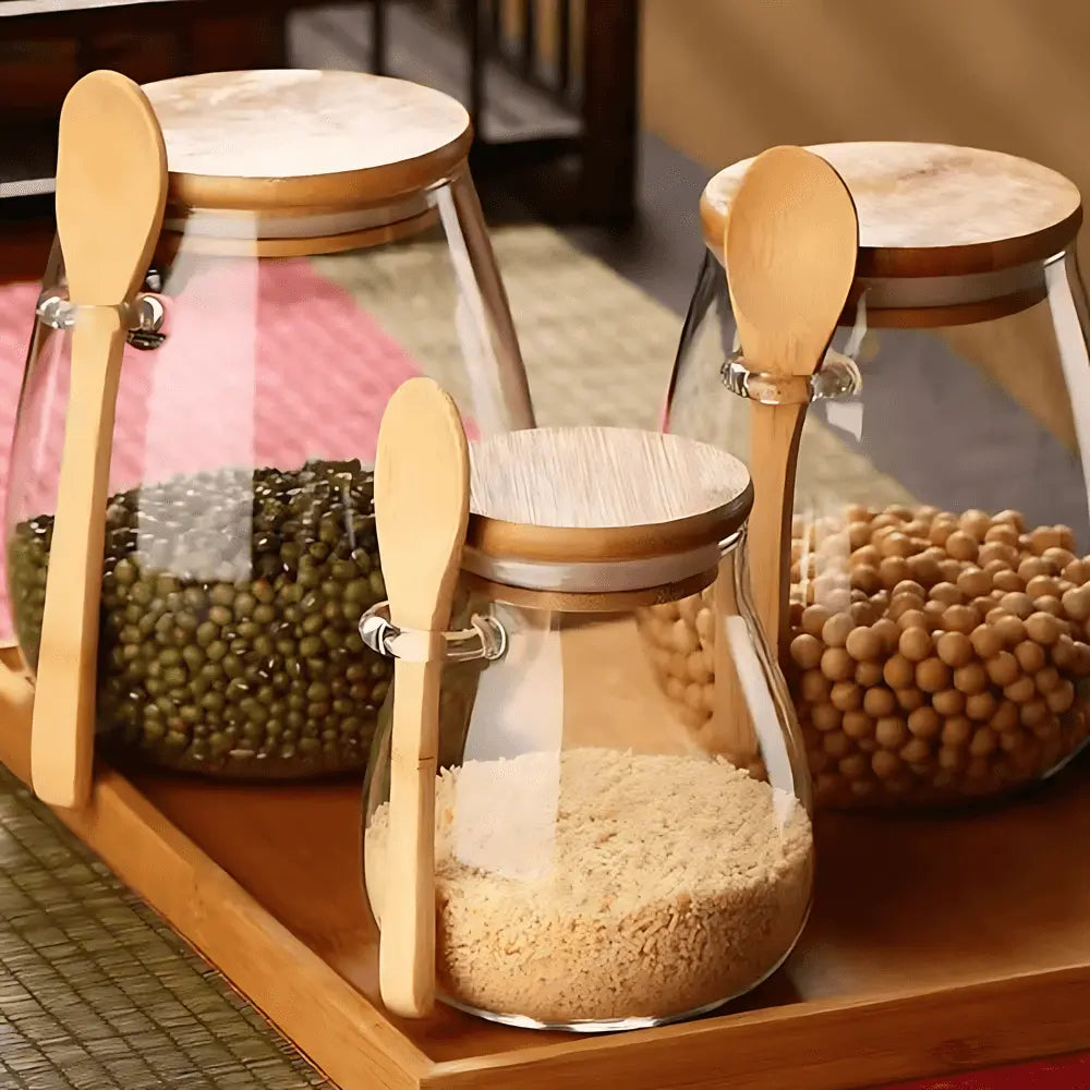 Vorratsgläser mit Bambusdeckel Luftdicht Kaffee Tee Müsli Küchen Set | Restfield
