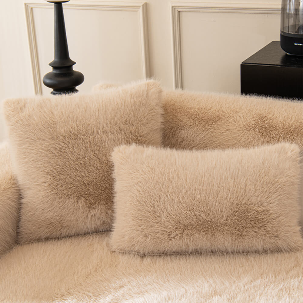 Weicher Sofabezug Rutschfestes Kunstfell Creme Grau Grün Waschbarer Plüschschutz für jedes Sofa | Sansoti