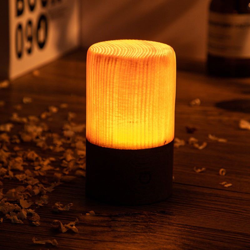 LED Tafellamp Oplaadbaar Touch Dimbaar Houtlook Sfeerlamp Slaapkamer Bureau Draadloos Warm Licht Nachtlampje | Sansoti