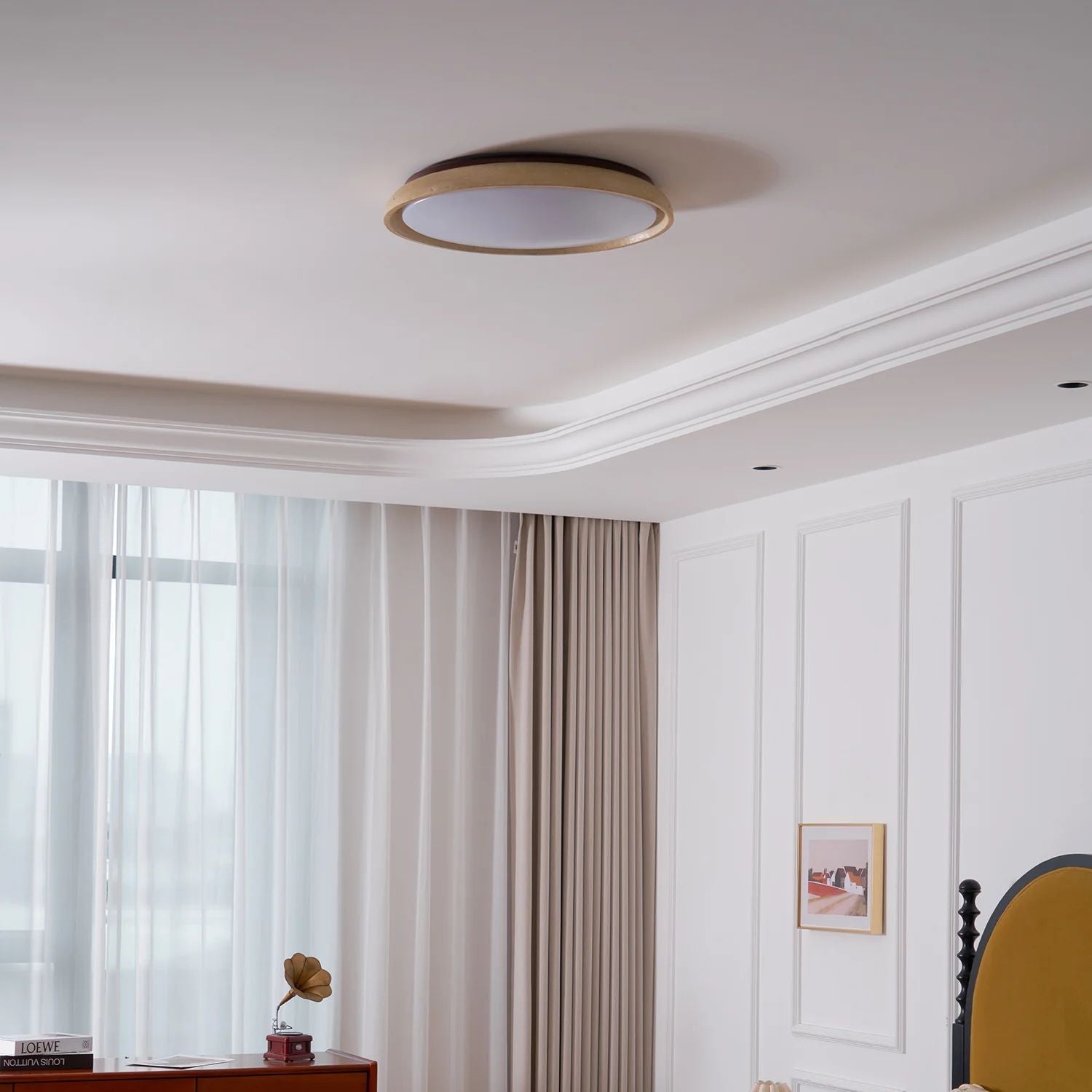 Plafonnier Depiara travertin bois LED 3000K beige éclairage plafond salon chambre hall salle de bain moderne minimaliste | Restfield