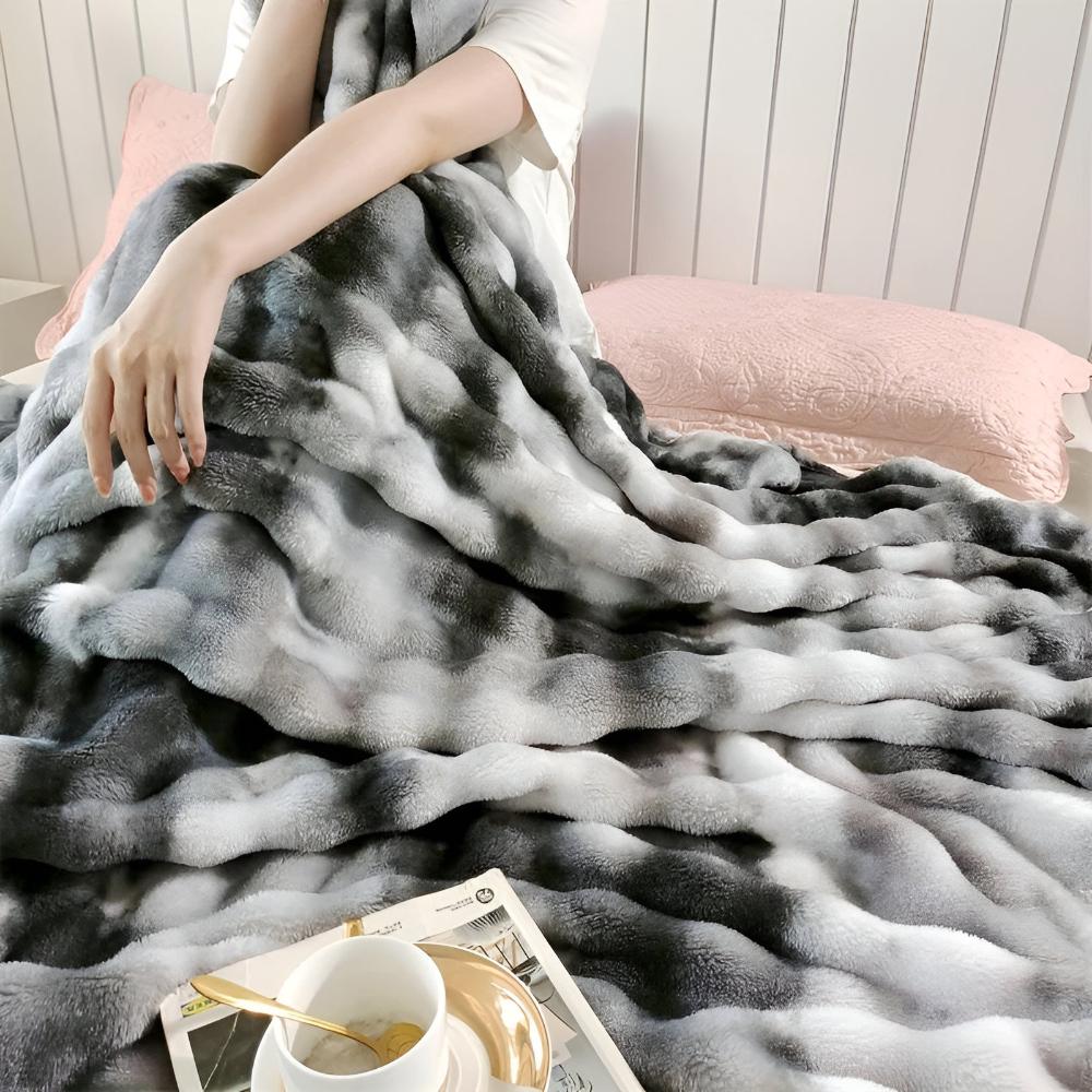 Decke mit Tie-Dye-Effekt und Kunstfell, weiche Decke 150-230 cm, Wärme und Komfort für alle Jahreszeiten, Wohnzimmer | Sansoti