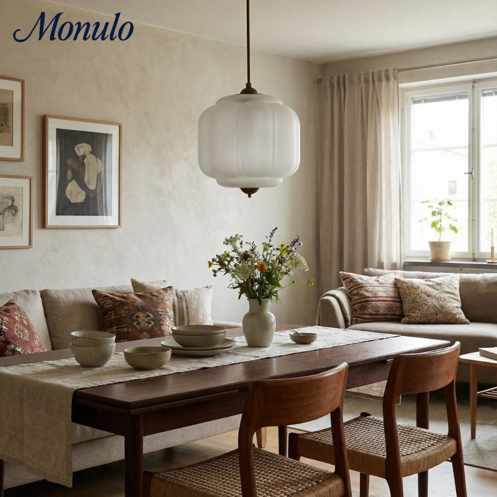 Vintage Melkglazen Hanglamp met Gegolfde Rand – Scandinavische Sfeerverlichting voor Keuken en Slaapkamer | Sansoti
