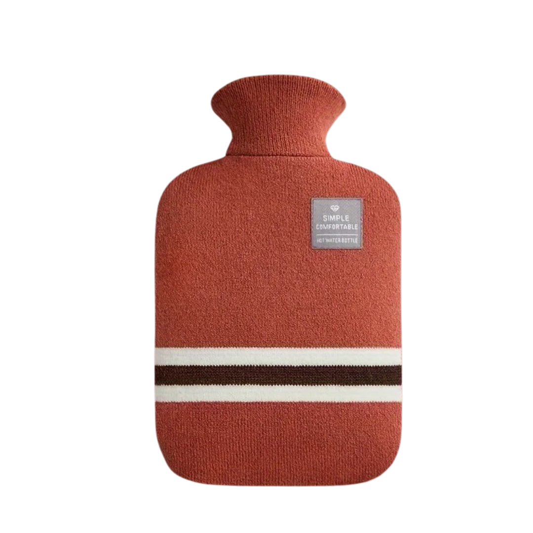 Wärmflasche mit Strickbezug, 1 Liter, wärmespeichernd, komfortabel für kalte Wintertage, Entspannung zu Hause und Wellness | Sansoti
