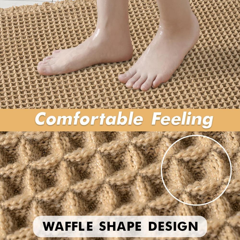 Badmat Wafelstructuur Absorberend Antislip Beige Badkamer Douchemat Sneldrogend Zacht Vloermat Spa Stijl | Sansoti