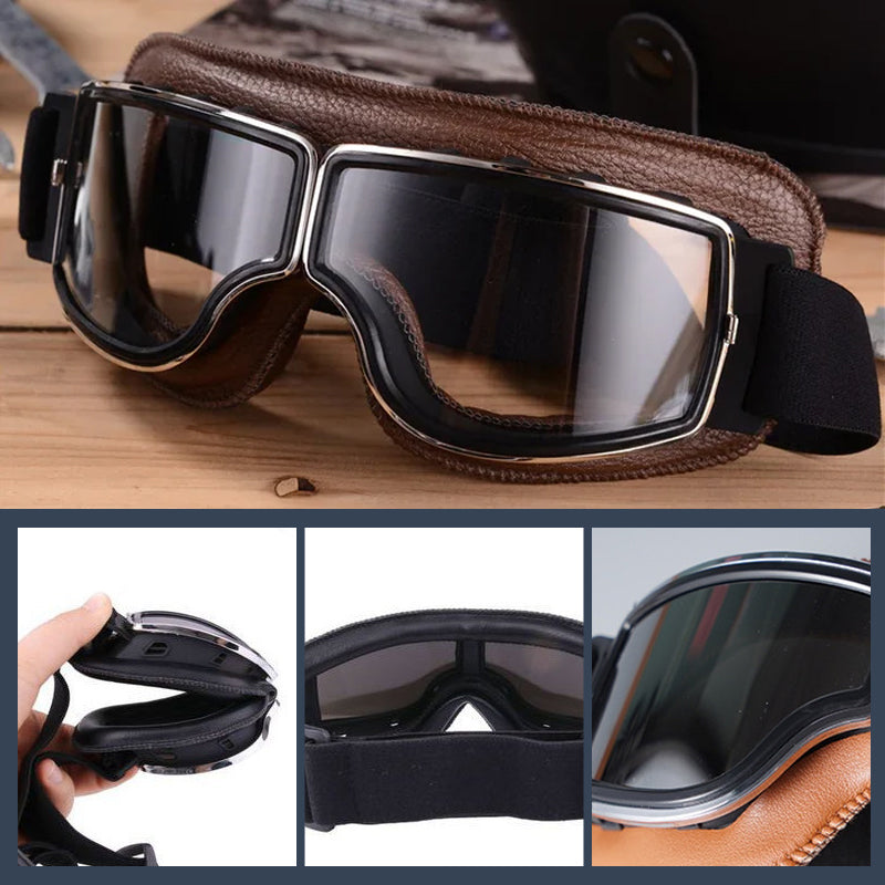 Retro Motorgoggles met Beschermglazen en Verstelbare Band | Sansoti