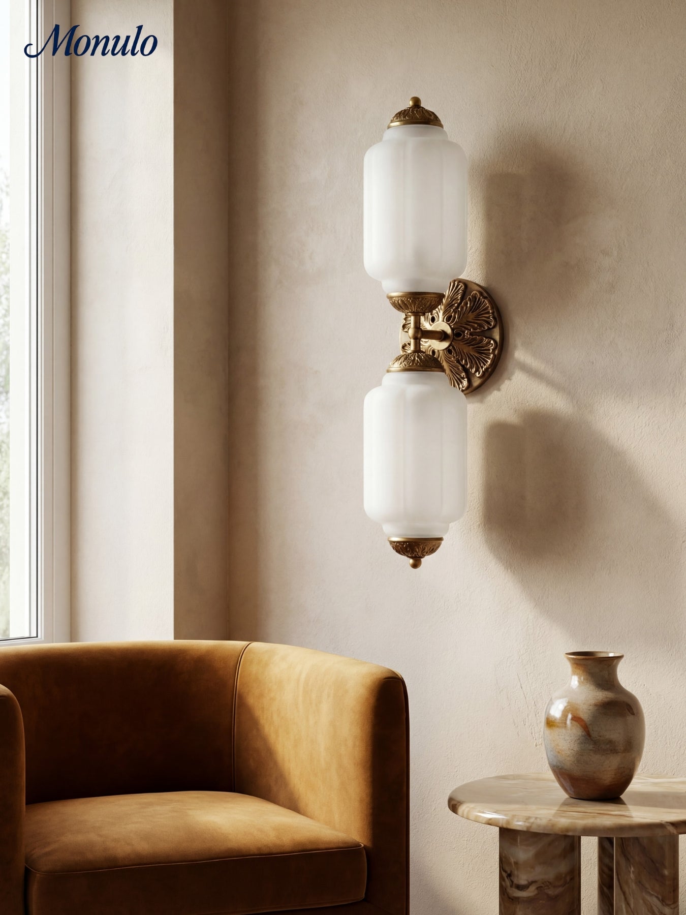 Vintage Glazen Wandlamp Horizontaal Model Eloise Lichtbron voor Woonkamer en Gang | Sansoti