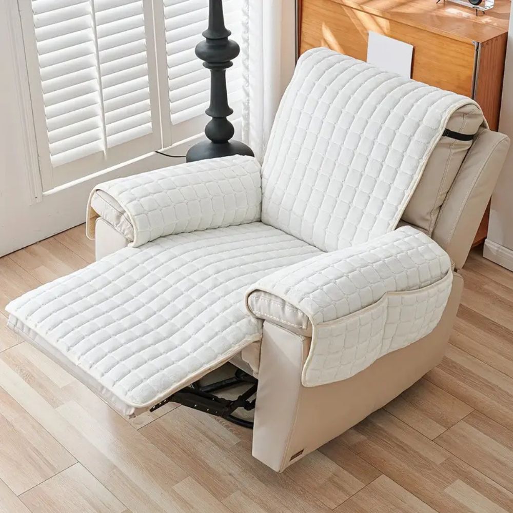 Gequilte Relaxfauteuil Hoes met Opbergzak – Microvezel Beschermhoes voor Recliner Stoel | Sansoti