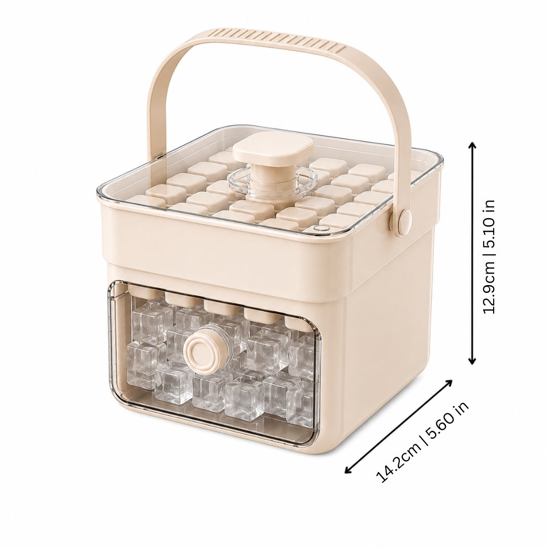 Ice Cube Maker with Lid and Storage Bin for Fresh Ice Cubes at Home, in the Kitchen, for Drinks, Cocktails and Parties | Sansoti