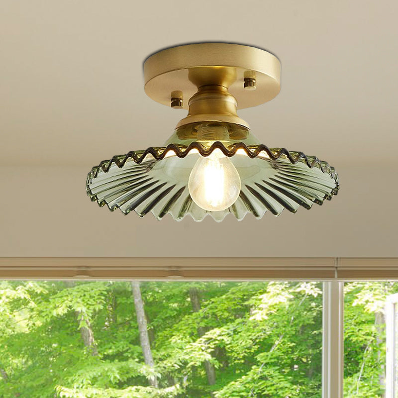 Industriële Plafondlamp met Geribbeld Glas – Groen of Helder – Ø22cm Retro Semi-Flush voor Woonkamer | Sansoti