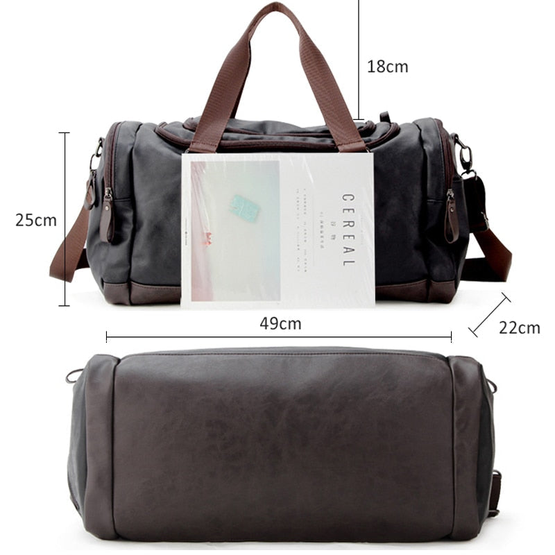 Leather Travel Bag Carry-On Weekend Bag Premium PU Leather Water-Resistant Scratch-Free Durable Travel Accessory Vintage | Sansoti