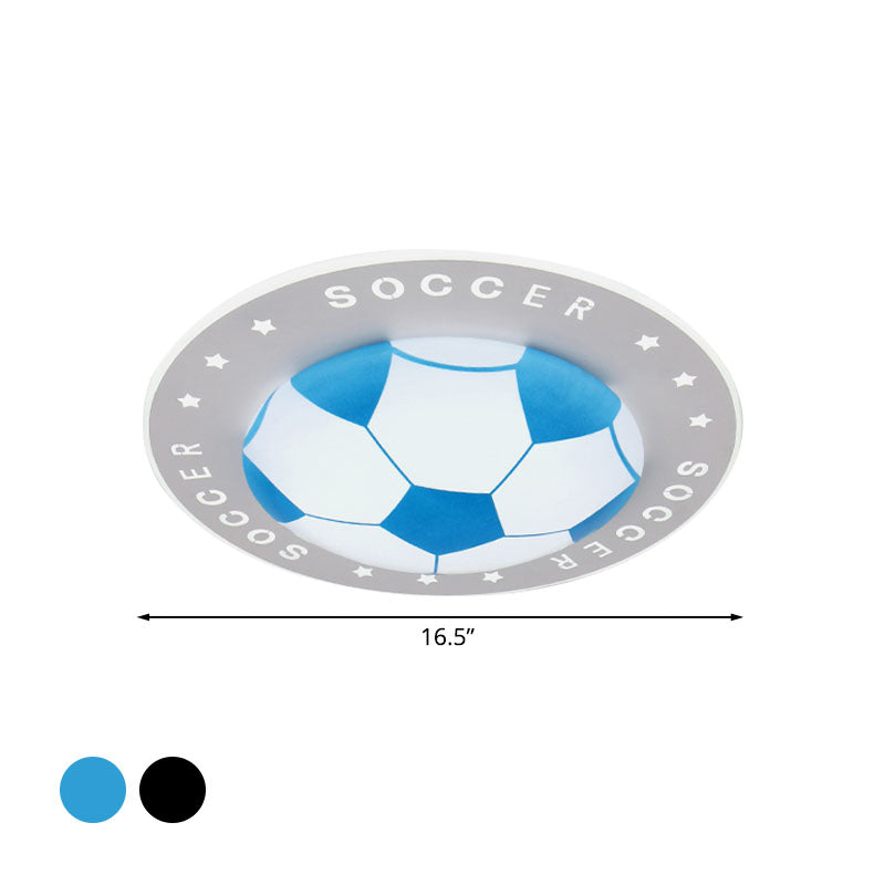 Plafonnier LED ballon de football chambre d’enfant 42 cm noir bleu acrylique spot de plafond éclairage sportif chambre de garçon | Sansoti
