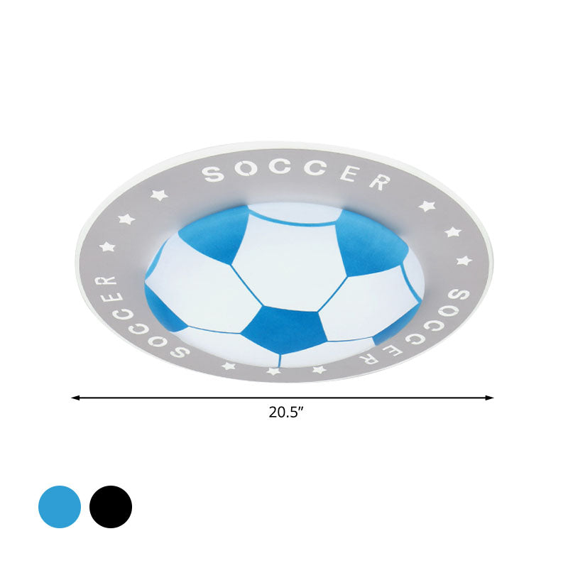 Plafonnier LED ballon de football chambre d’enfant 42 cm noir bleu acrylique spot de plafond éclairage sportif chambre de garçon | Sansoti