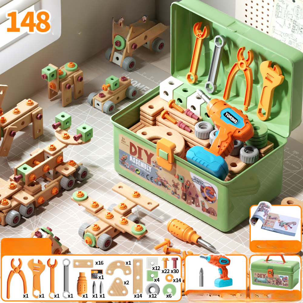 Houten Speelgoed Gereedschapsset voor Kinderen Constructieset met Koffer & Accessoires | Sansoti