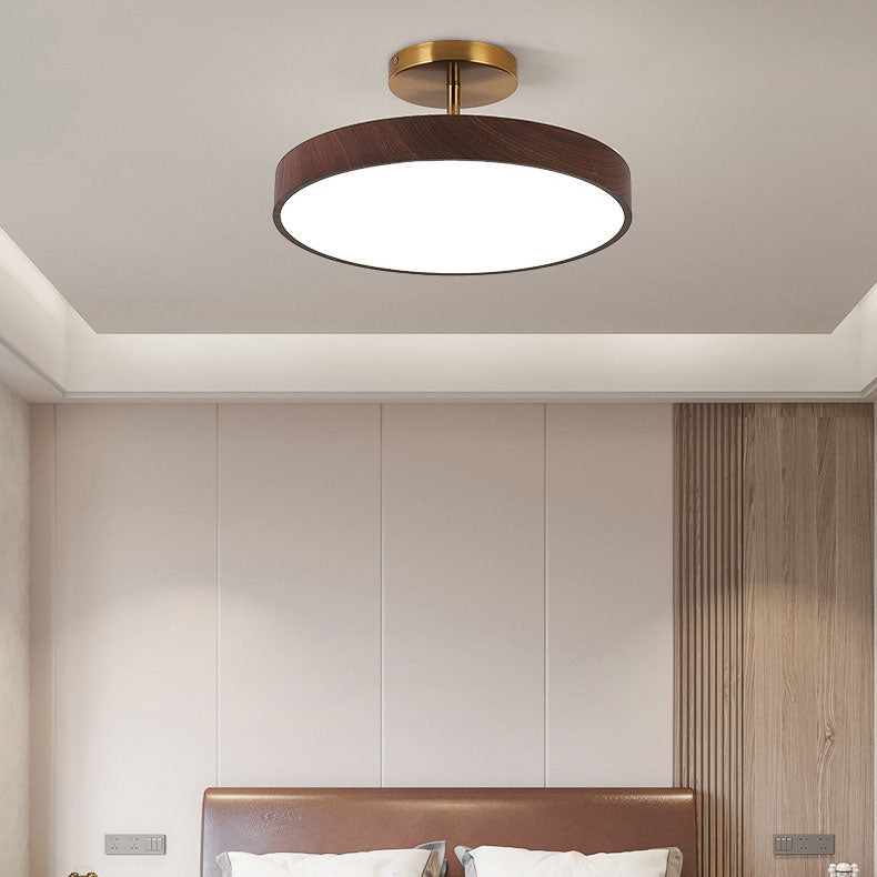 Runde LED-Deckenleuchte im Semi-Flush-Design in Holzoptik, Japandi, 30 cm - minimalistische Deckenbeleuchtung für das Wohnzimmer | Sansoti