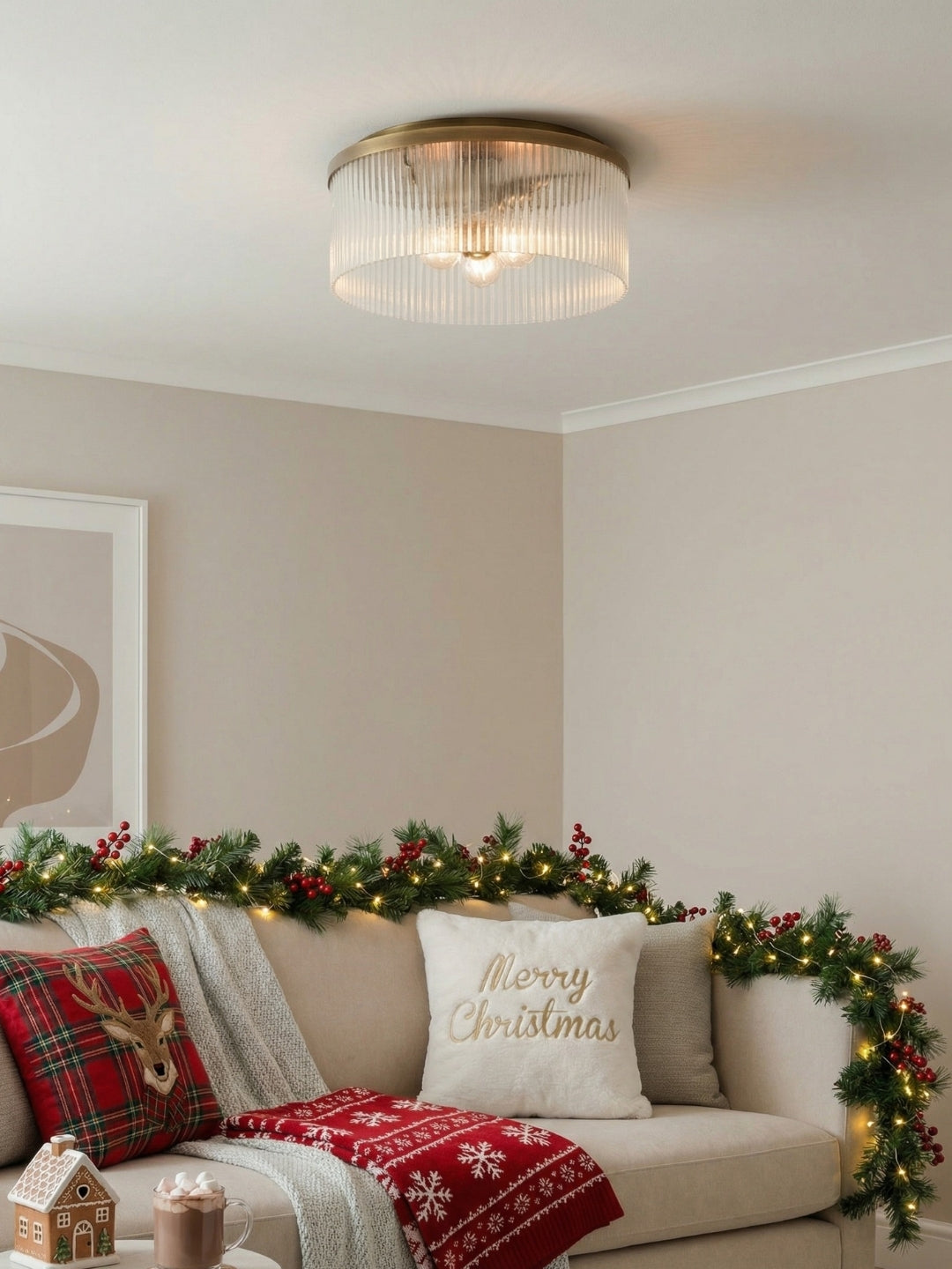 Geribbelde Glazen Plafondlamp Modern Laagbouw Ontwerp Slaapkamer Woonkamer Gang | Sansoti