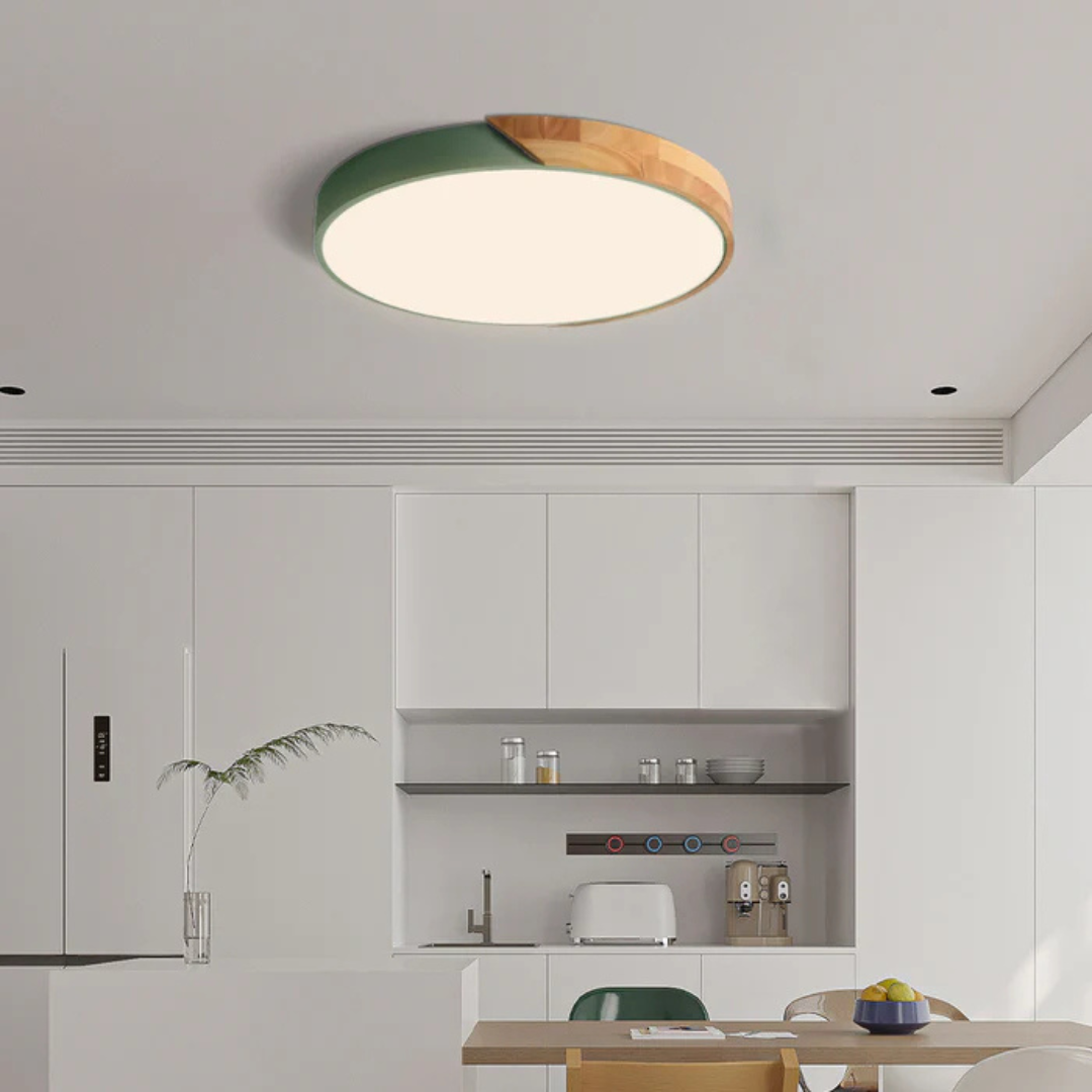 Holz-Deckenlampe LED skandinavisches Design warmweißes Licht rund Acryl Naturholz Deckenbeleuchtung Wohnzimmer | Sansoti