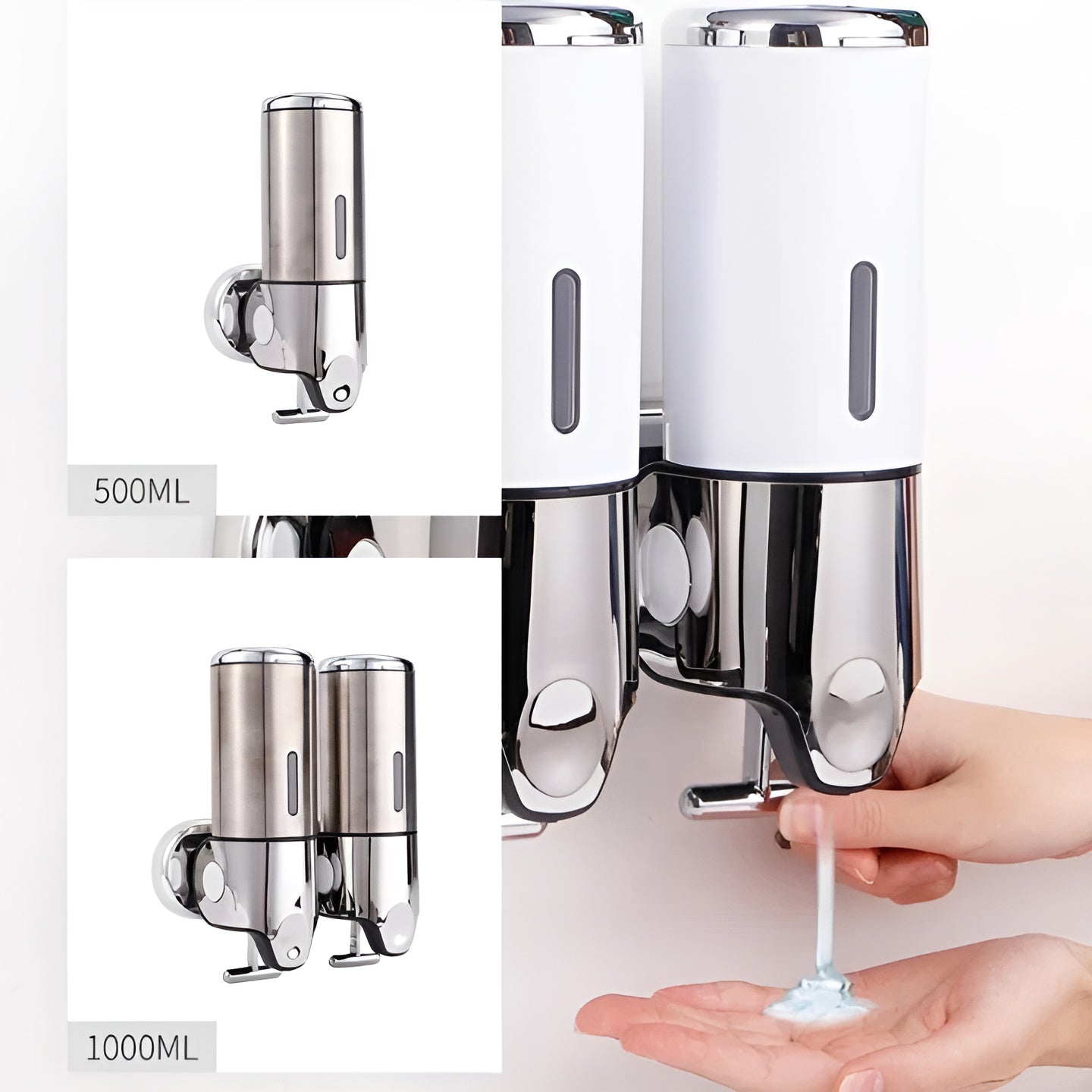 Wandzeepdispenser 500ml Wandmontage RVS Chroom Badkamer Keuken Enkel Dubbel Drievoudig Vloeibare Zeep | Sansoti