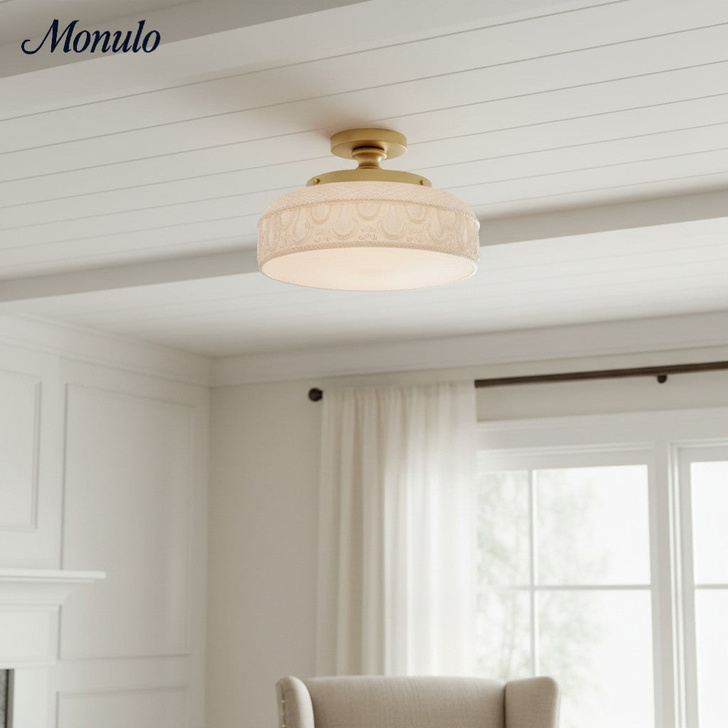 Geribbelde Glazen Plafondlamp met Metalen Armatuur – Minimalistische Verlichting voor Slaapkamer en Gang | Sansoti