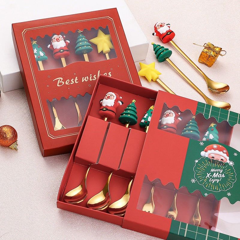 Set de couverts festifs de Noël, cuillère et fourchette en acier inoxydable, or et argent, vaisselle décorative pour table de réveillon | Sansoti