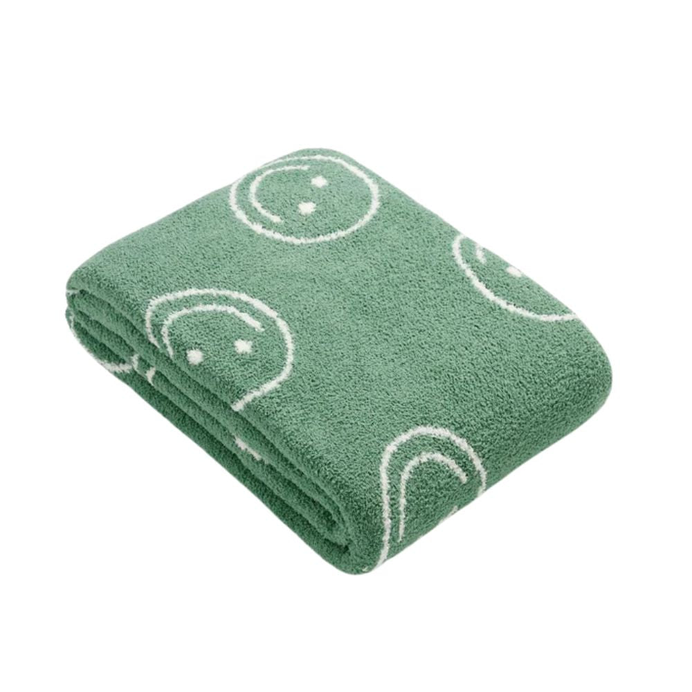 Plaid mit Smiley-Muster, weiche gestrickte Mikrofaserdecke als Überwurf für Bett, Sofa oder Sessel, Wohnzimmereinrichtung und Wärme | Sansoti