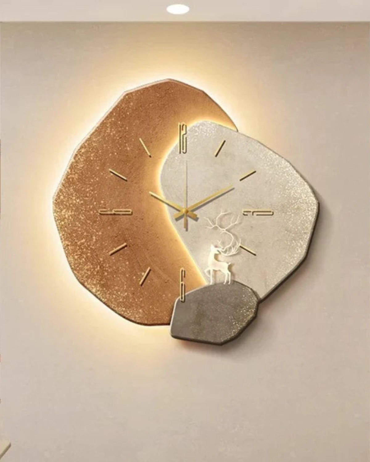 Wandklok met Maanreliëf en Optionele Verlichting Zwart Goud Betonlook Scandinavisch Interieur Decoratief Tijdweergave Woonkamer Slaapkamer Kantoor Modern Minimalistisch Wanddecoratie | Sansoti